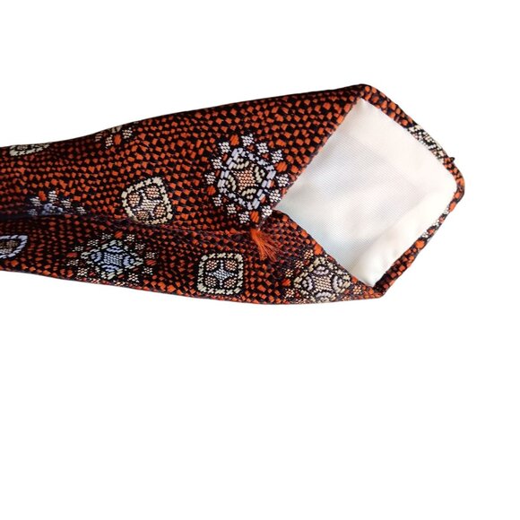 Vintage Custom Design Geometric Pattern Tie Brown/Orange 100% Polyester 56" 4" - Picture 4 of 4